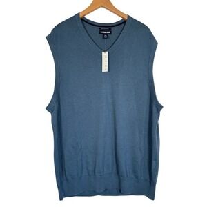 NWT Lands End Mens V Neck Supima Cotton Sweater Vest Blue Sleeveless Knit - XL